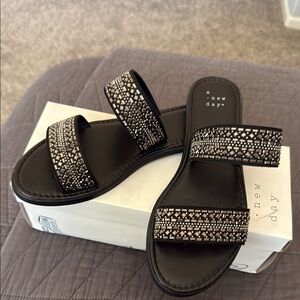 A New Day Black Studded Slide Sandals